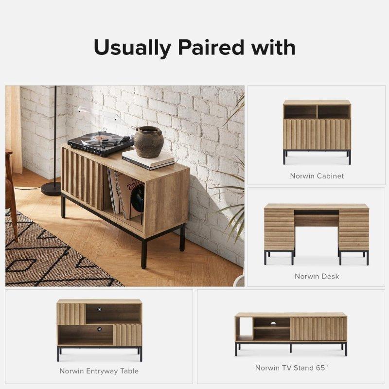 Kahverengi MDF ve Siyah Metal Yivli Plak Standı Kitaplık - 93x58x39 cm - 315646