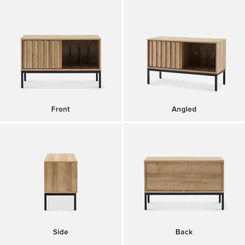 Kahverengi MDF ve Siyah Metal Yivli Plak Standı Kitaplık - 93x58x39 cm - 315646