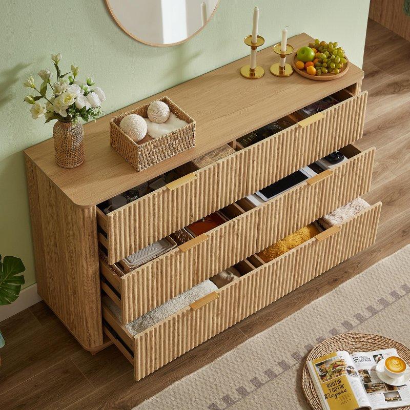 Kahverengi MDF ve Sunta Dalga Desenli 6 Çekmeceli Şifonyer - 140 cm - 309063