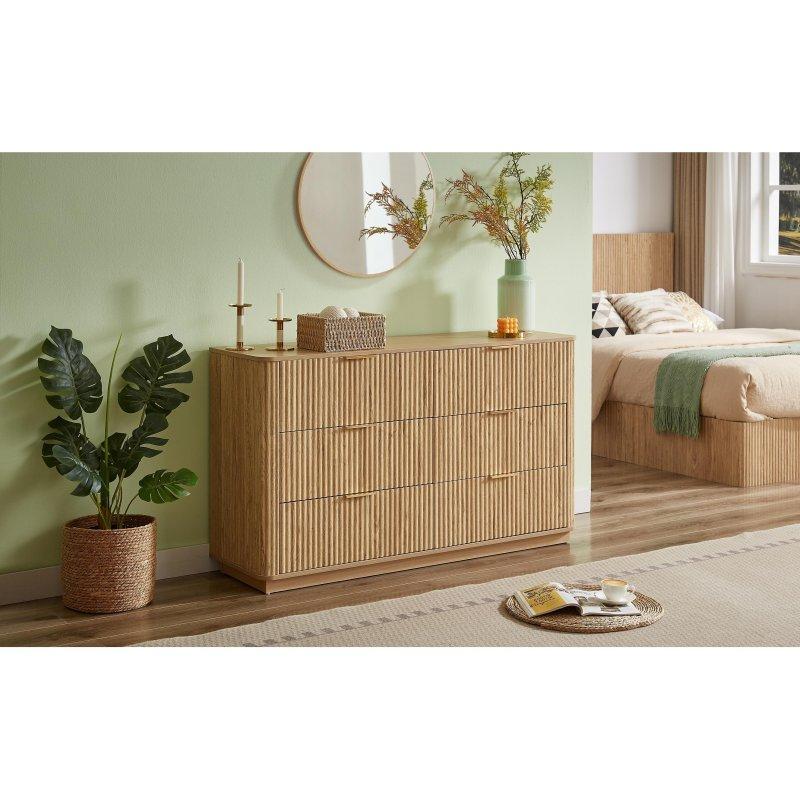 Kahverengi MDF ve Sunta Dalga Desenli 6 Çekmeceli Şifonyer - 140 cm - 309063