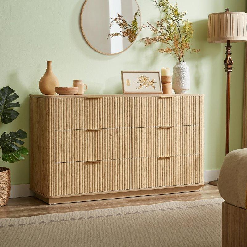 Kahverengi MDF ve Sunta Dalga Desenli 6 Çekmeceli Şifonyer - 140 cm - 309063