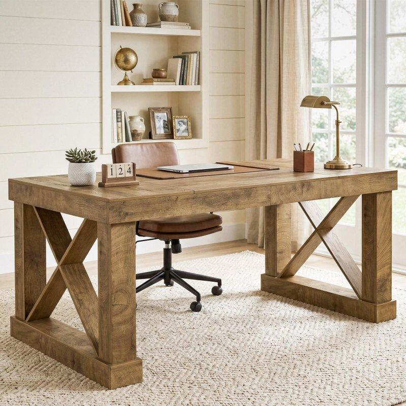 Kahverengi MDF X Ayaklı Geniş Ofis Masası - 161x81 cm - 326408