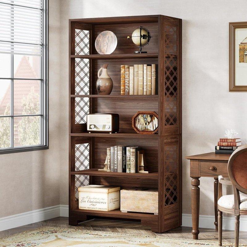 Kahverengi MDF X Desenli 5 Raflı Kitaplık - 80x30x180 cm - 315017