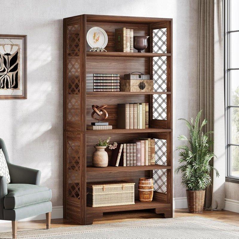 Kahverengi MDF X Desenli 5 Raflı Kitaplık - 80x30x180 cm - 315017