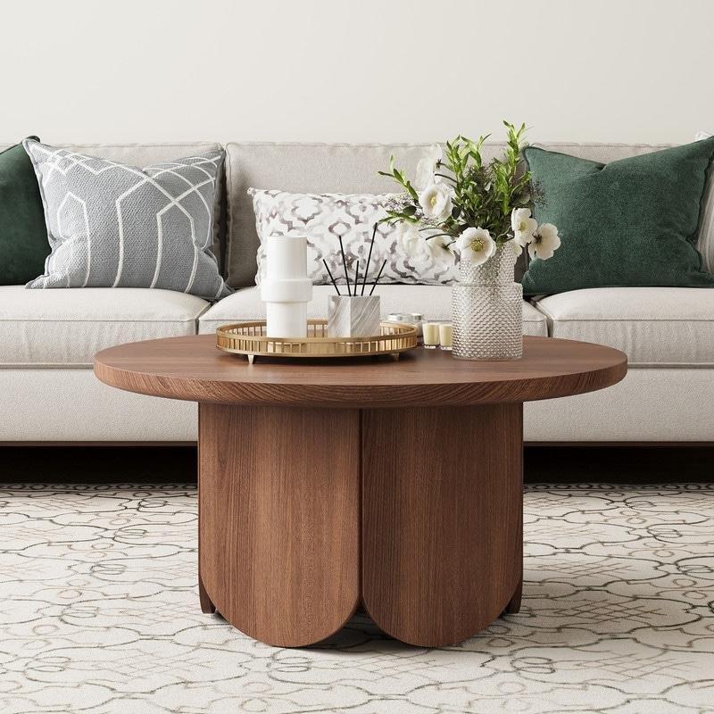 Kahverengi MDF Yaprak Formlu Ayaklı Yuvarlak Orta Sehpa - 81x47 cm - 239636