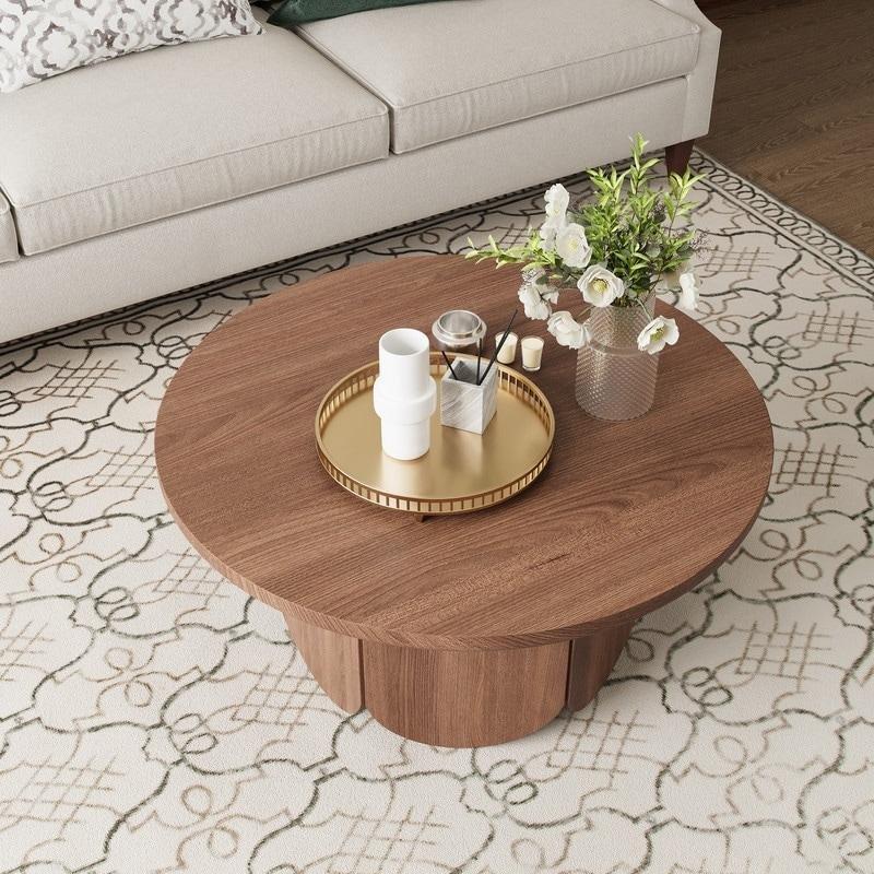Kahverengi MDF Yaprak Formlu Ayaklı Yuvarlak Orta Sehpa - 81x47 cm - 239636