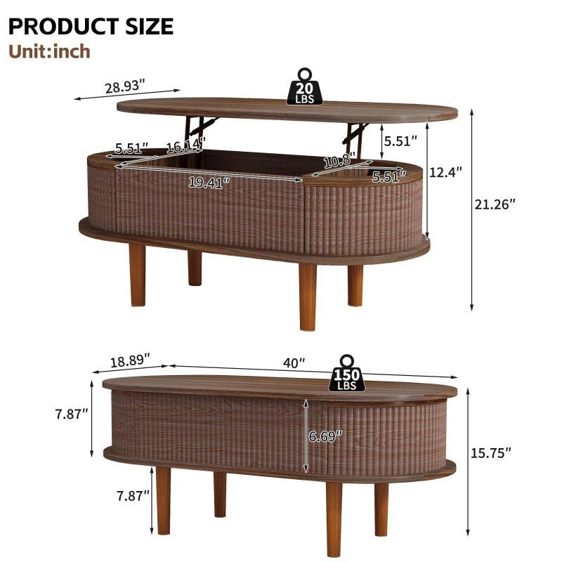 Kahverengi MDF Yivli Gizli Bölmeli Asansörlü Akıllı Sehpa - 102x48 cm - 253668