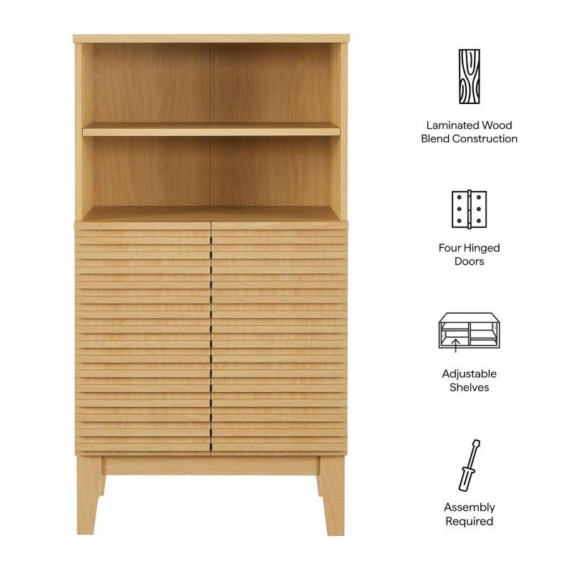 Kahverengi MDF Yivli Kapaklı Ayarlanabilir Raflı Çok Amaçlı Banyo Dolabı - 60x33x110 cm - 333758
