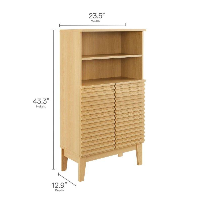 Kahverengi MDF Yivli Kapaklı Ayarlanabilir Raflı Çok Amaçlı Banyo Dolabı - 60x33x110 cm - 333758