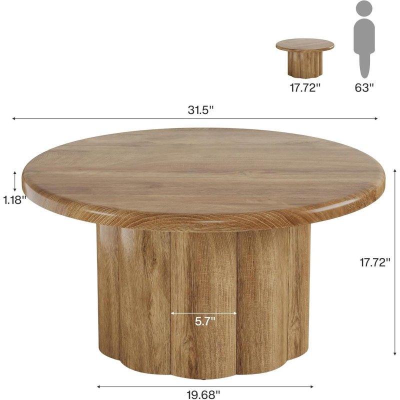 Kahverengi MDF Yivli Tambur Ayaklı Yuvarlak Orta Sehpa - 81 cm - 239887
