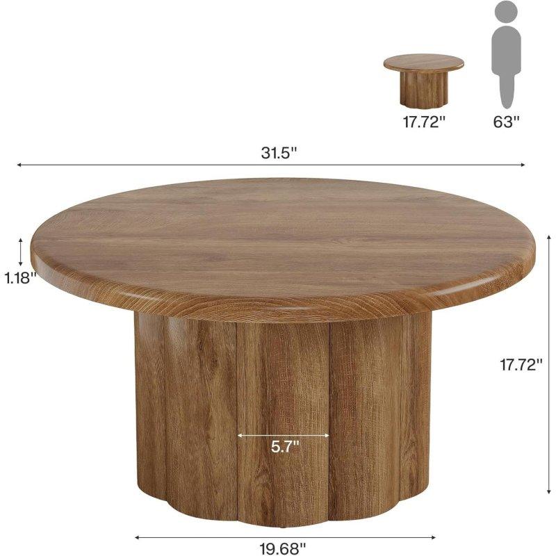 Kahverengi MDF Yivli Tambur Gövdeli Yuvarlak Orta Sehpa - 81 cm - 243123