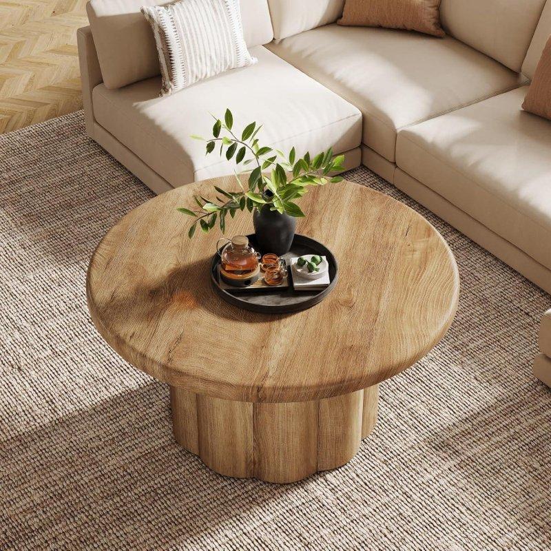 Kahverengi MDF Yivli Tambur Kaideli Yuvarlak Orta Sehpa - 81 cm - 240972