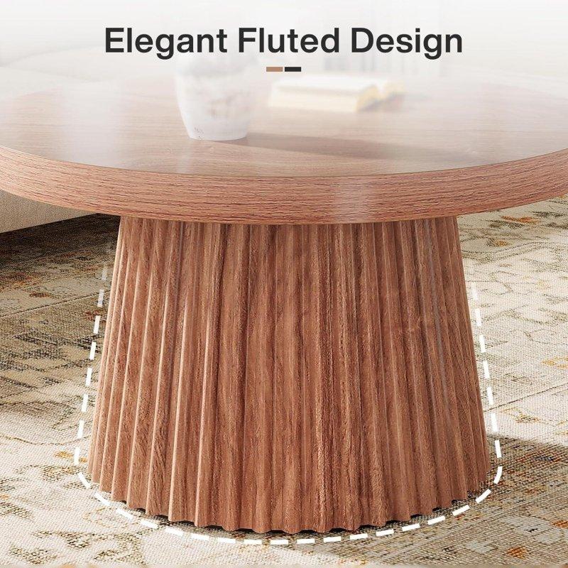 Kahverengi MDF Yivli Tambur Kaideli Yuvarlak Orta Sehpa - 81x45 cm - 241209