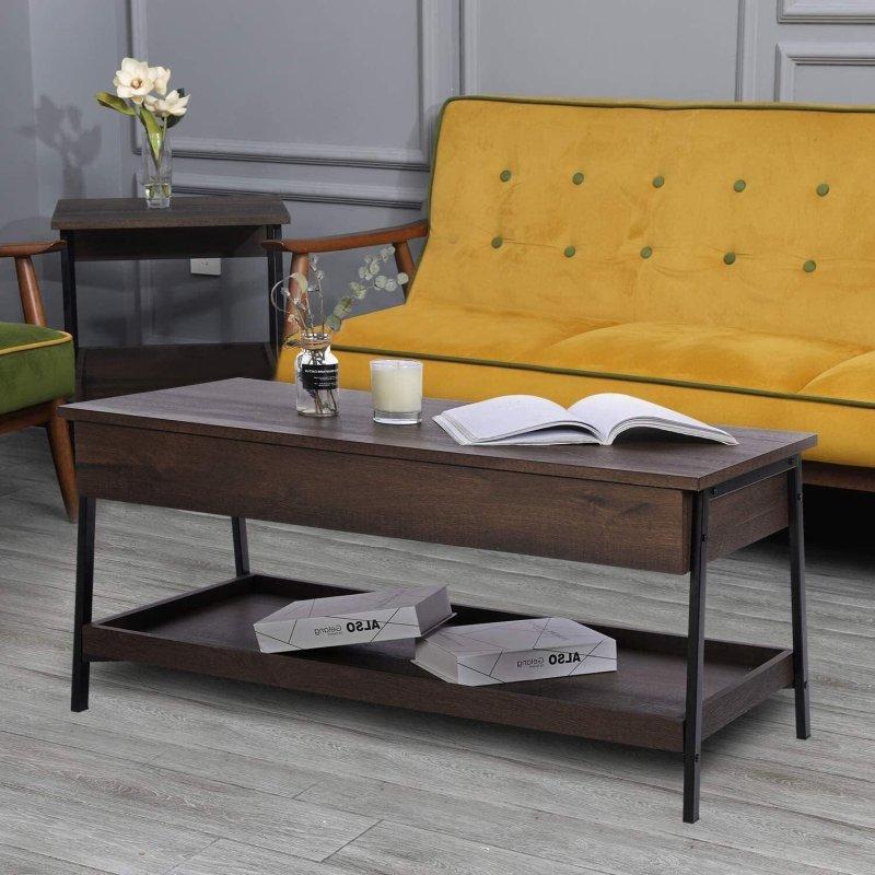 Kahverengi MDF Yükseltilebilir Tablalı Gizli Bölmeli Akıllı Sehpa - 105x50 cm - 254120