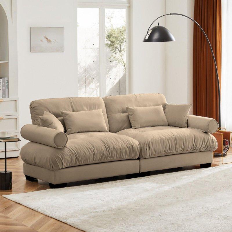Kahverengi MDF Yuvarlak Kolçaklı Kapitoneli İki Kişilik Bohem Koltuk - 238x94x89 cm - 293419