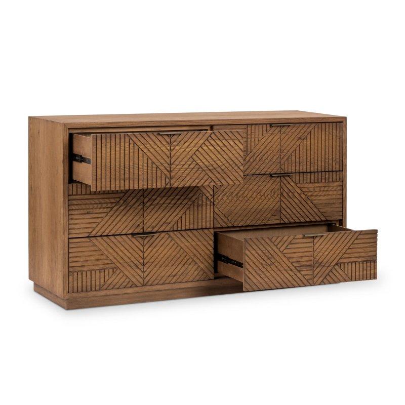 Kahverengi Meşe Geometrik Oymalı 6 Çekmeceli Şifonyer - 161x49x89 cm - 309249