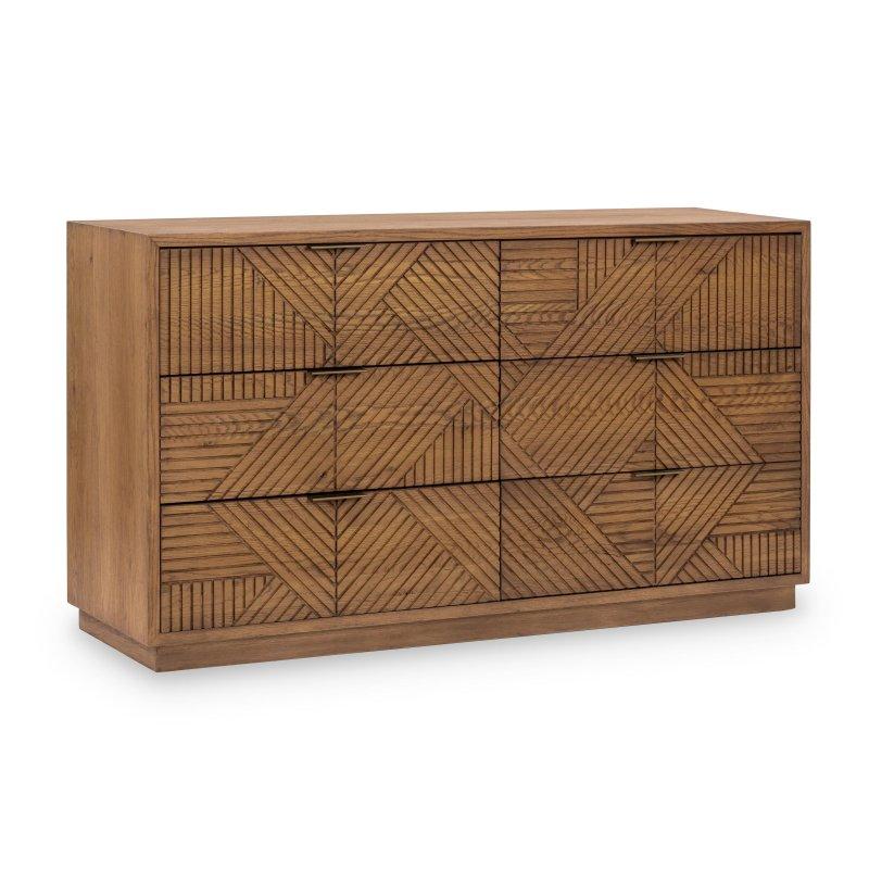 Kahverengi Meşe Geometrik Oymalı 6 Çekmeceli Şifonyer - 161x49x89 cm - 309249