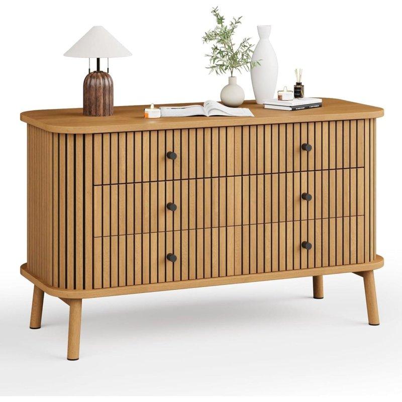Kahverengi Meşe Hasır Desenli 6 Çekmeceli Geniş Şifonyer - 120 cm - 294768