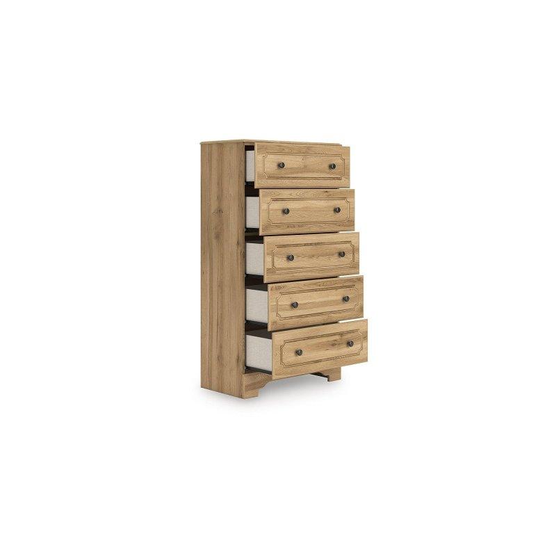 Kahverengi Meşe MDF 5 Çekmeceli Vintage Tasarım Şifonyer - 77x142x40 cm - 304003