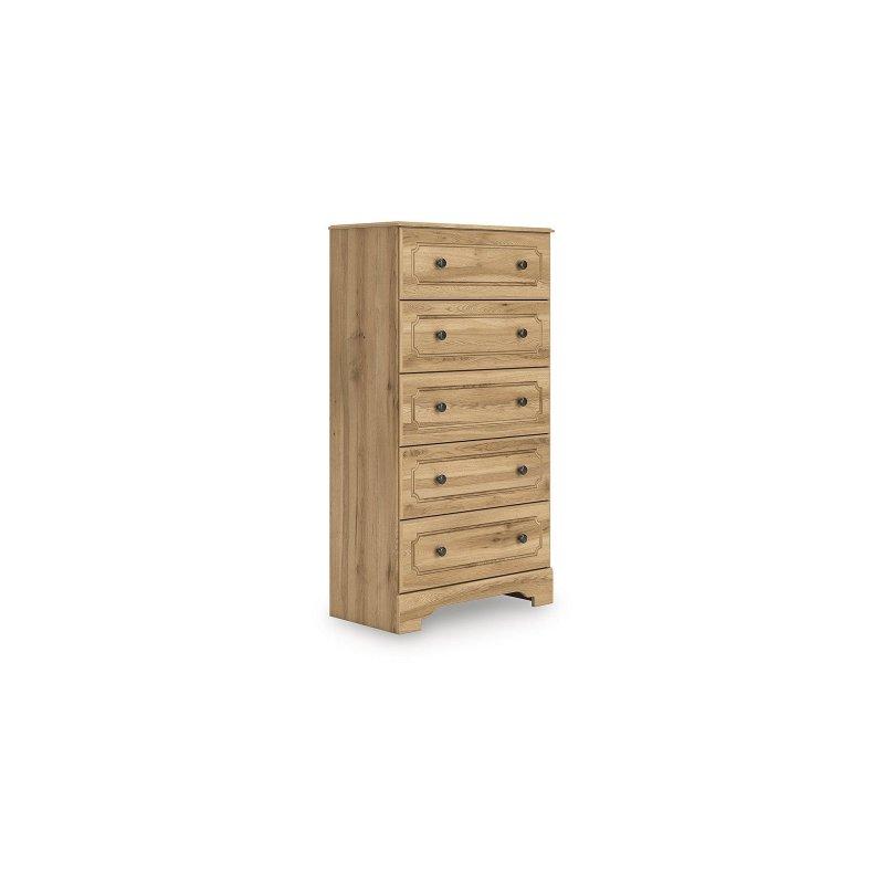 Kahverengi Meşe MDF 5 Çekmeceli Vintage Tasarım Şifonyer - 77x142x40 cm - 304003