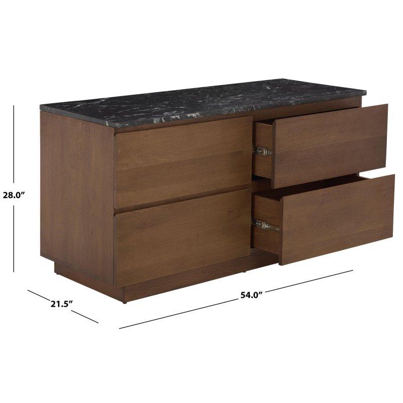 Kahverengi Meşe Mermer Tablalı 4 Çekmeceli Yatay Şifonyer - 138x56x72 cm - 310776