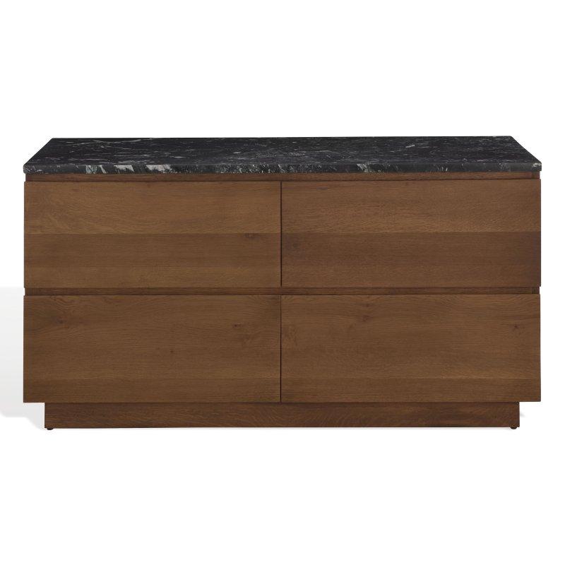 Kahverengi Meşe Mermer Tablalı 4 Çekmeceli Yatay Şifonyer - 138x56x72 cm - 310776
