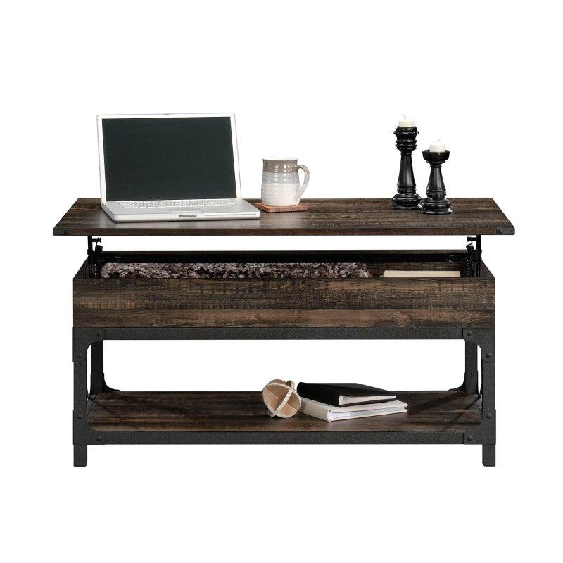Kahverengi Meşe Metal Endüstriyel Tasarım Kaldırılabilir Üst Tablalı Akıllı Sehpa - 105x57x48 cm - 254425