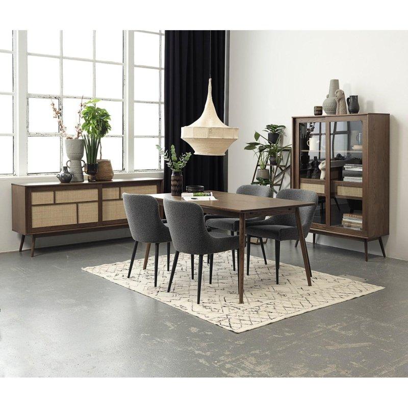 Kahverengi Meşe ve Rattan Sürgülü Cam Kapaklı Çekmeceli Kitaplık - 110x110x161 cm - 316690