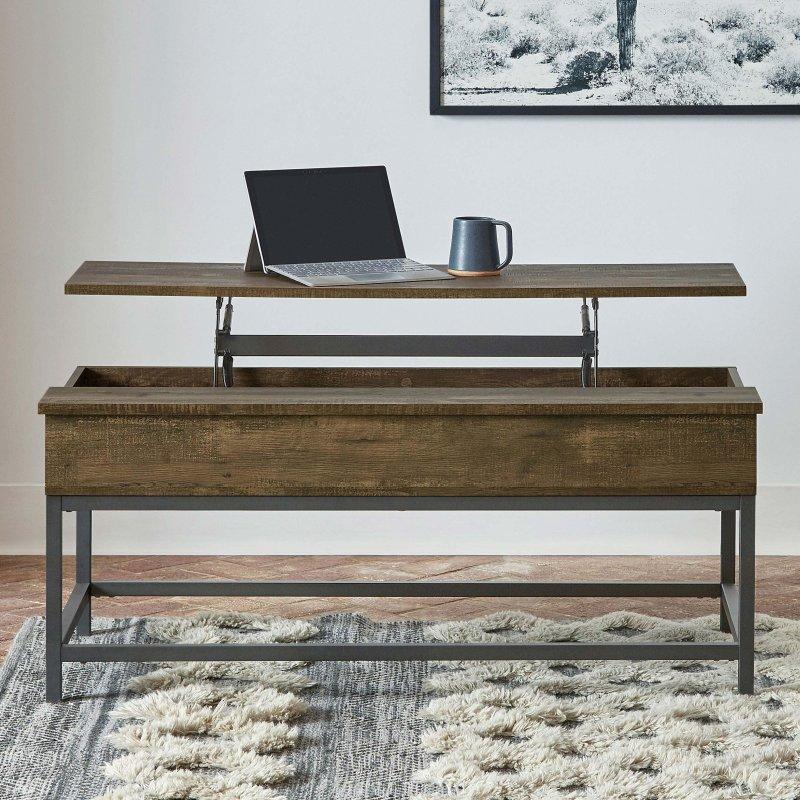 Kahverengi Meşe ve Siyah Metal Yükseltilebilir Tablalı Akıllı Sehpa - 121x60 cm - 254190