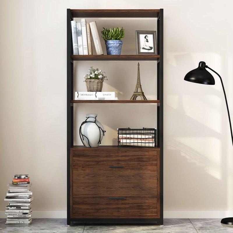 Kahverengi Metal 2 Çekmeceli 4 Raflı Kitaplık - 153x60x40 cm - 315834