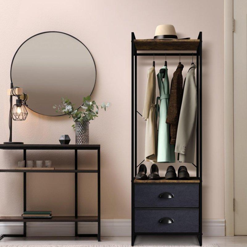 Kahverengi Metal 2 Çekmeceli ve Raflı Askılıklı Şifonyer - 178 cm - 310558