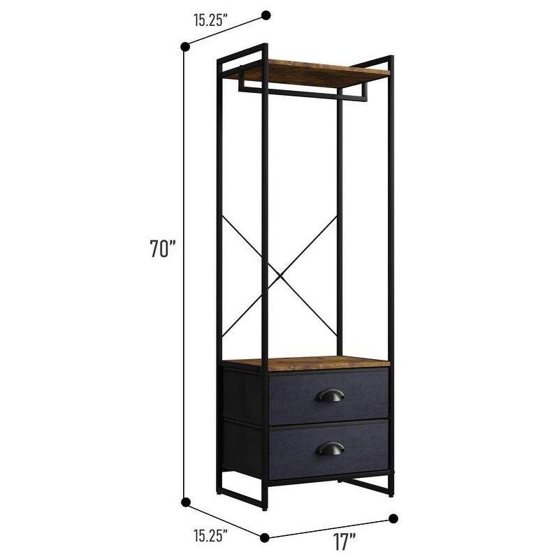 Kahverengi Metal 2 Çekmeceli ve Raflı Askılıklı Şifonyer - 178 cm - 310558