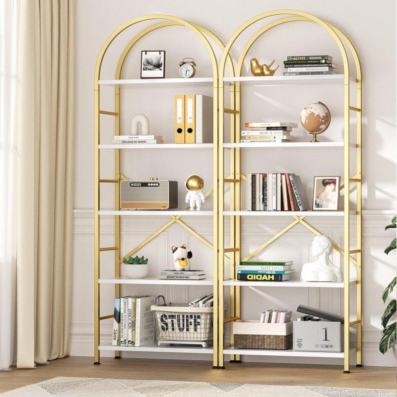 Kahverengi Metal 5 Raflı Kemerli Kitaplık - 60x30x171 cm - 313404