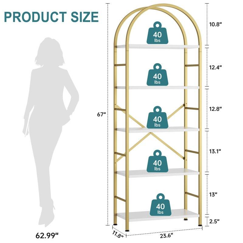 Kahverengi Metal 5 Raflı Kemerli Kitaplık - 60x30x171 cm - 313404