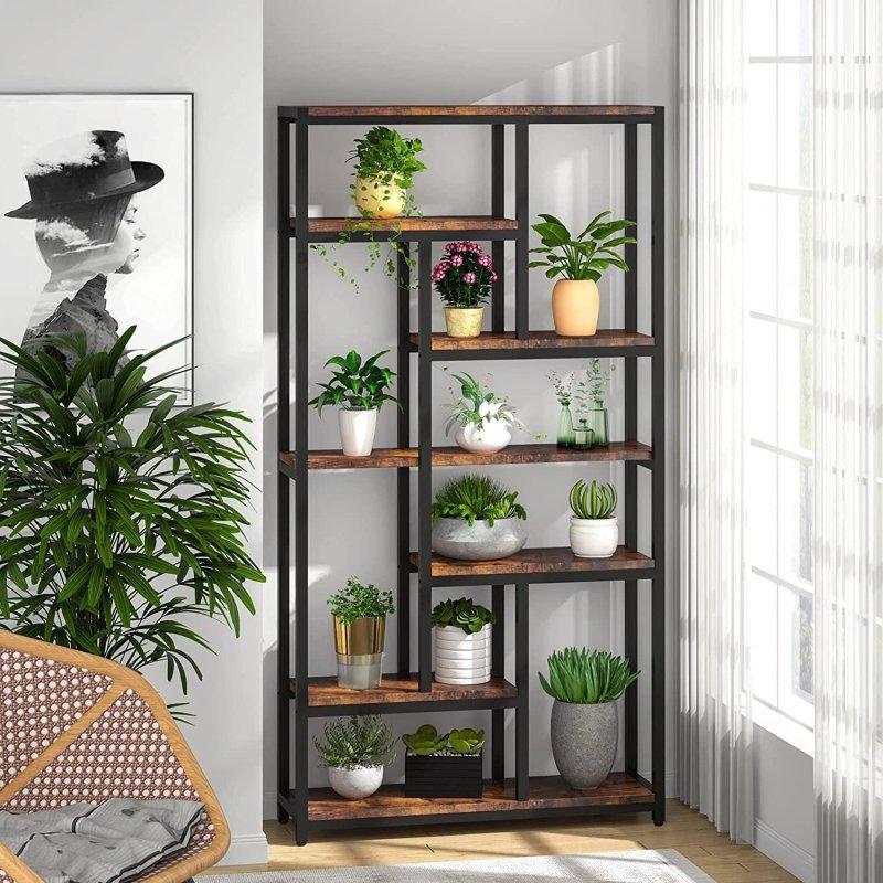 Kahverengi Metal 7 Katlı 10 Raflı Endüstriyel Kitaplık - 100x30x200 cm - 312712