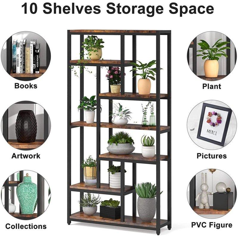 Kahverengi Metal 7 Katlı 10 Raflı Endüstriyel Kitaplık - 100x30x200 cm - 312712