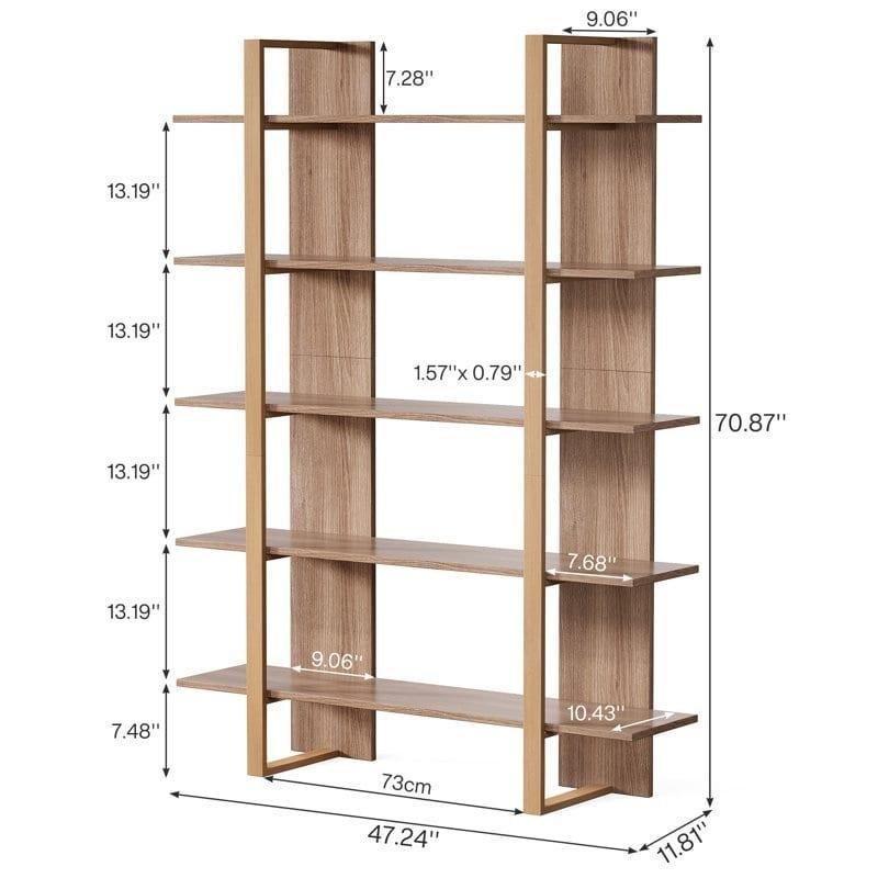 Kahverengi Metal Ahşap 5 Raflı Arkası Açık Modern Kitaplık - 120x30x180 cm - 313543
