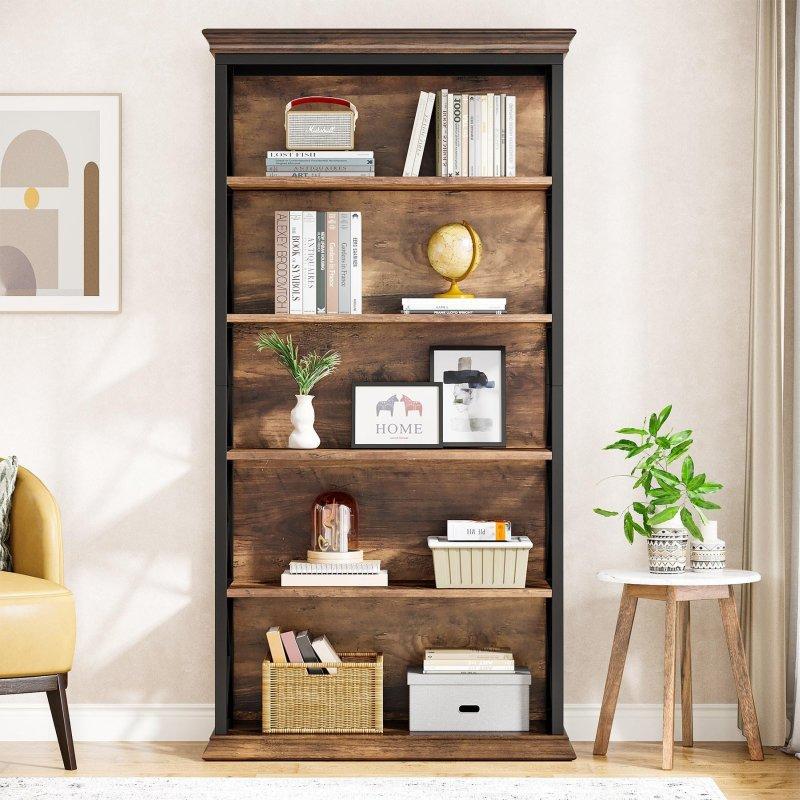 Kahverengi Metal Ahşap 6 Raflı Endüstriyel Kitaplık - 180 cm - 314882
