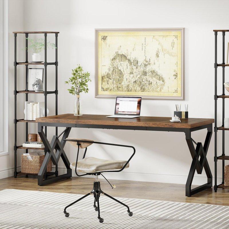 Kahverengi Metal Ayaklı Endüstriyel Sunta Ofis Masası - 161 cm - 327185