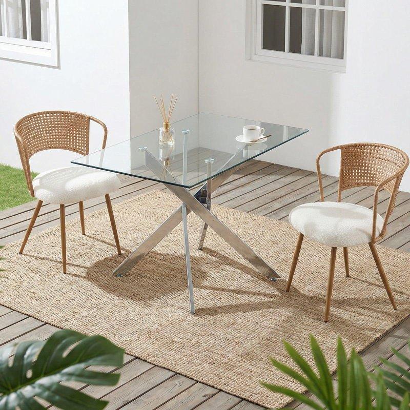 Kahverengi Metal Ayaklı Kanat Sırtlı 2li Set Rattan Sandalye - 252629