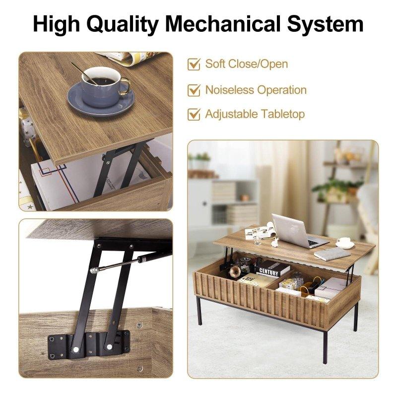Kahverengi Metal Ayaklı MDF Asansörlü Akıllı Sehpa - 110x56x61 cm - 254834