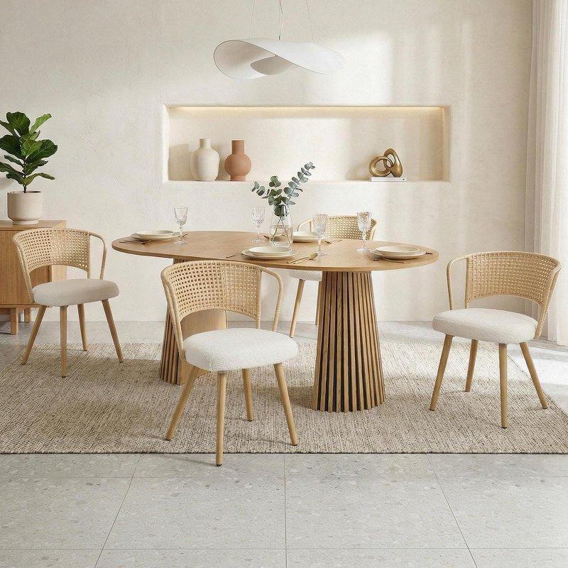 Kahverengi Metal Ayaklı Sünger Dolgulu Kanat Sırtlı 4lü Set Rattan Sandalye - 252324