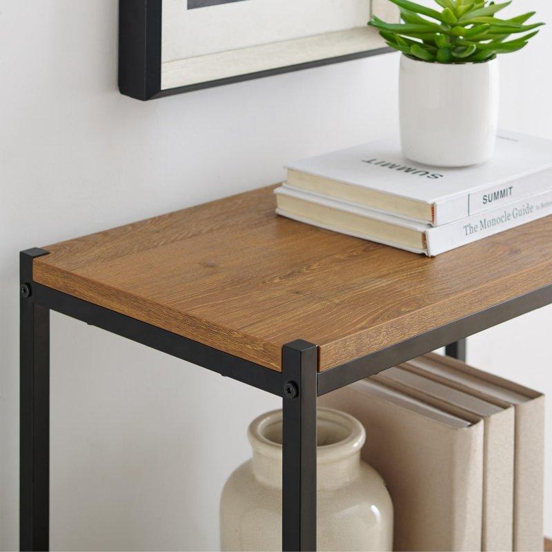 Kahverengi Metal Çerçeveli 3 Raflı Rustik Endüstriyel Ahşap Kitaplık - 97 cm - 316459