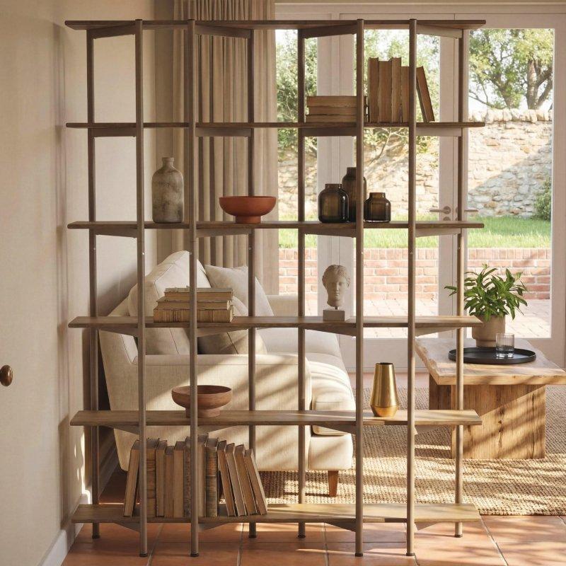 Kahverengi Metal Çerçeveli MDF 6 Raflı Geniş Kitaplık - 140 cm - 320432