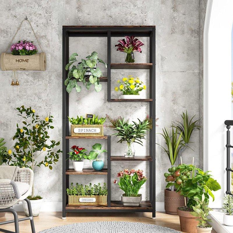 Kahverengi Metal Çerçeveli MDF 8 Raflı Endüstriyel Kitaplık - 176 cm - 313234