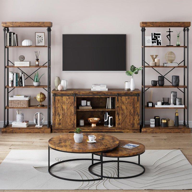 Kahverengi Metal İskeletli 6 Raflı Endüstriyel MDF Kitaplık - 187x80x30 cm - 314173