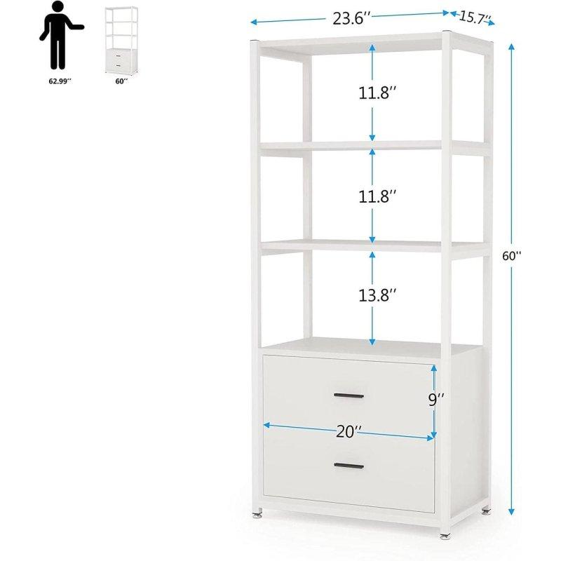 Kahverengi Metal ve Ahşap 2 Çekmeceli 4 Raflı Kitaplık - 153x60x40 cm - 315079