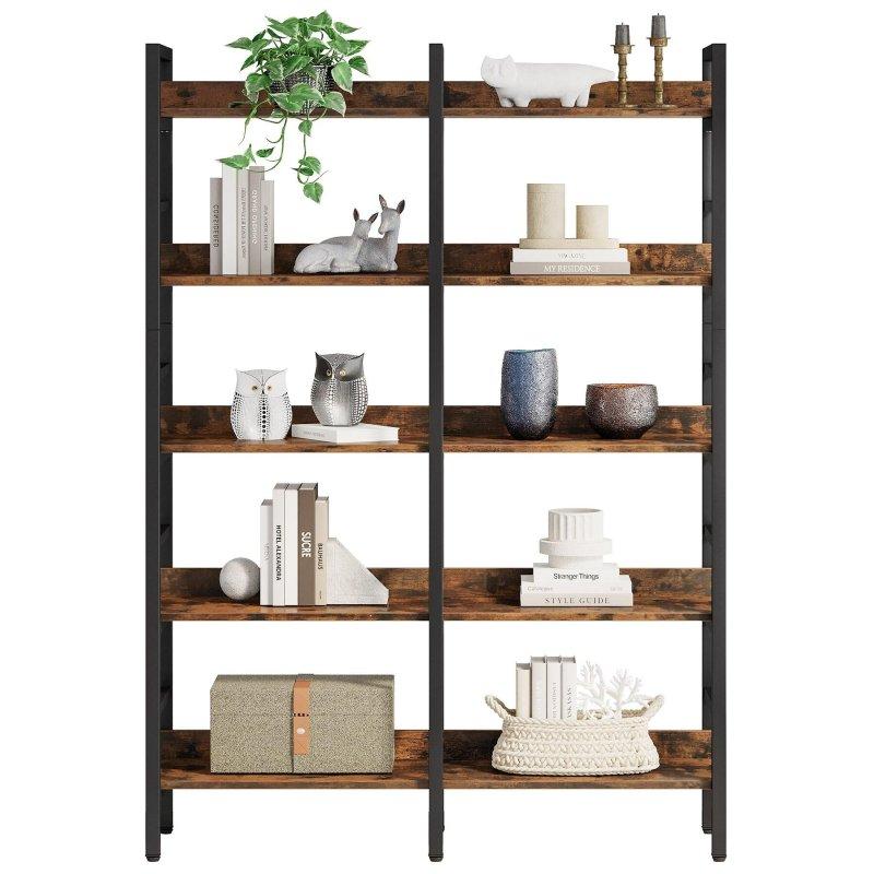 Kahverengi Metal ve Ahşap 5 Raflı Endüstriyel Geniş Kitaplık - 120x31x181 cm - 313812