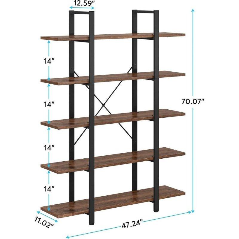 Kahverengi Metal ve Ahşap 5 Raflı Kitaplık - 178x120 cm - 314403