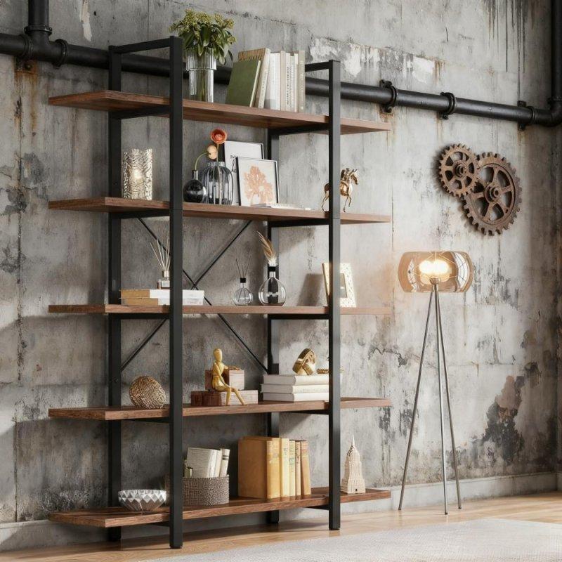 Kahverengi Metal ve Ahşap 5 Raflı Kitaplık - 178x120 cm - 314403 Kahverengi Metal ve Ahşap 5 Raflı Kitaplık - 178x120 cm - 314403